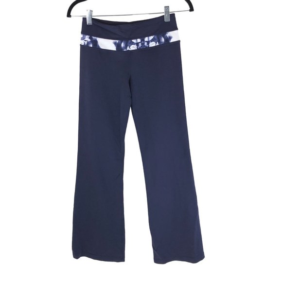 Lululemon Womens Groove Pant Flare Deep Indigo Ink Blot White Blue 4